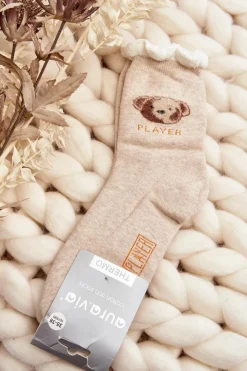 Best Aura.via Grube Skarpety Bawełniane Z Misiem Beżowe