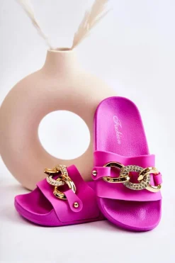 Boto Gumowe Dziecięce Klapki Z Ozdobnym Łańcuchem Fuksja Suzie