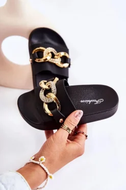 Sale Boto Gumowe Dziecięce Klapki Z Ozdobnym Łańcuchem Czarne Suzie