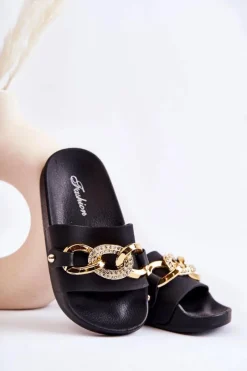 Sale Boto Gumowe Dziecięce Klapki Z Ozdobnym Łańcuchem Czarne Suzie