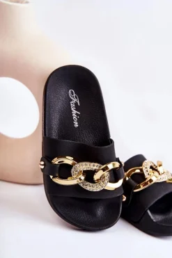 Sale Boto Gumowe Dziecięce Klapki Z Ozdobnym Łańcuchem Czarne Suzie