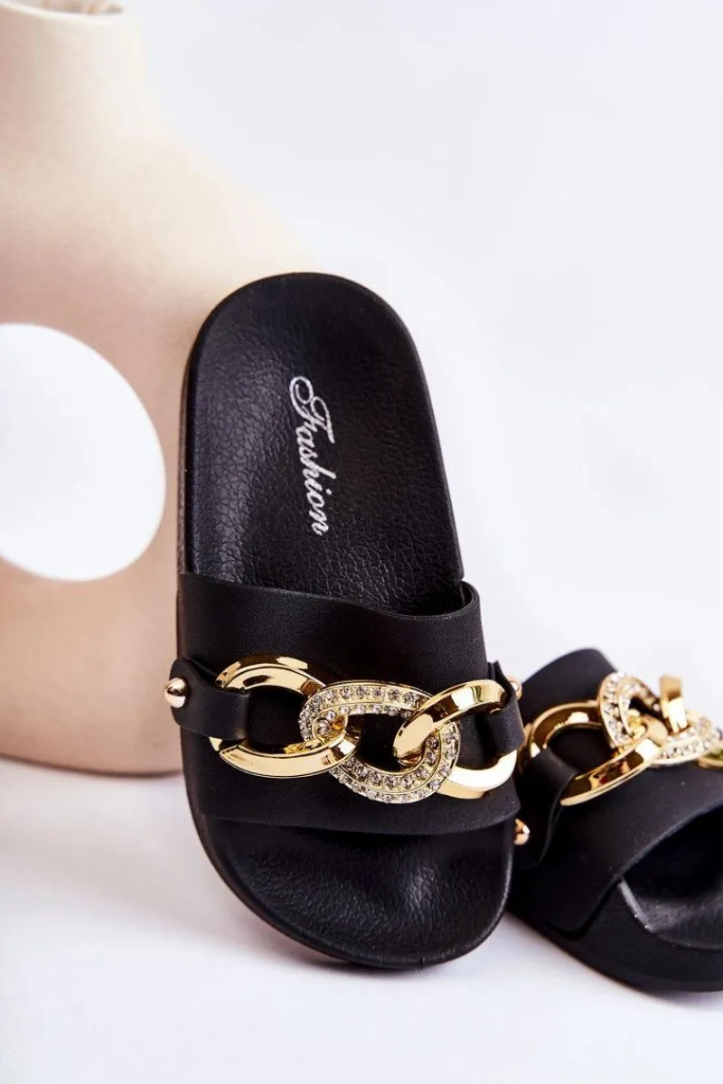 Sale Boto Gumowe Dziecięce Klapki Z Ozdobnym Łańcuchem Czarne Suzie