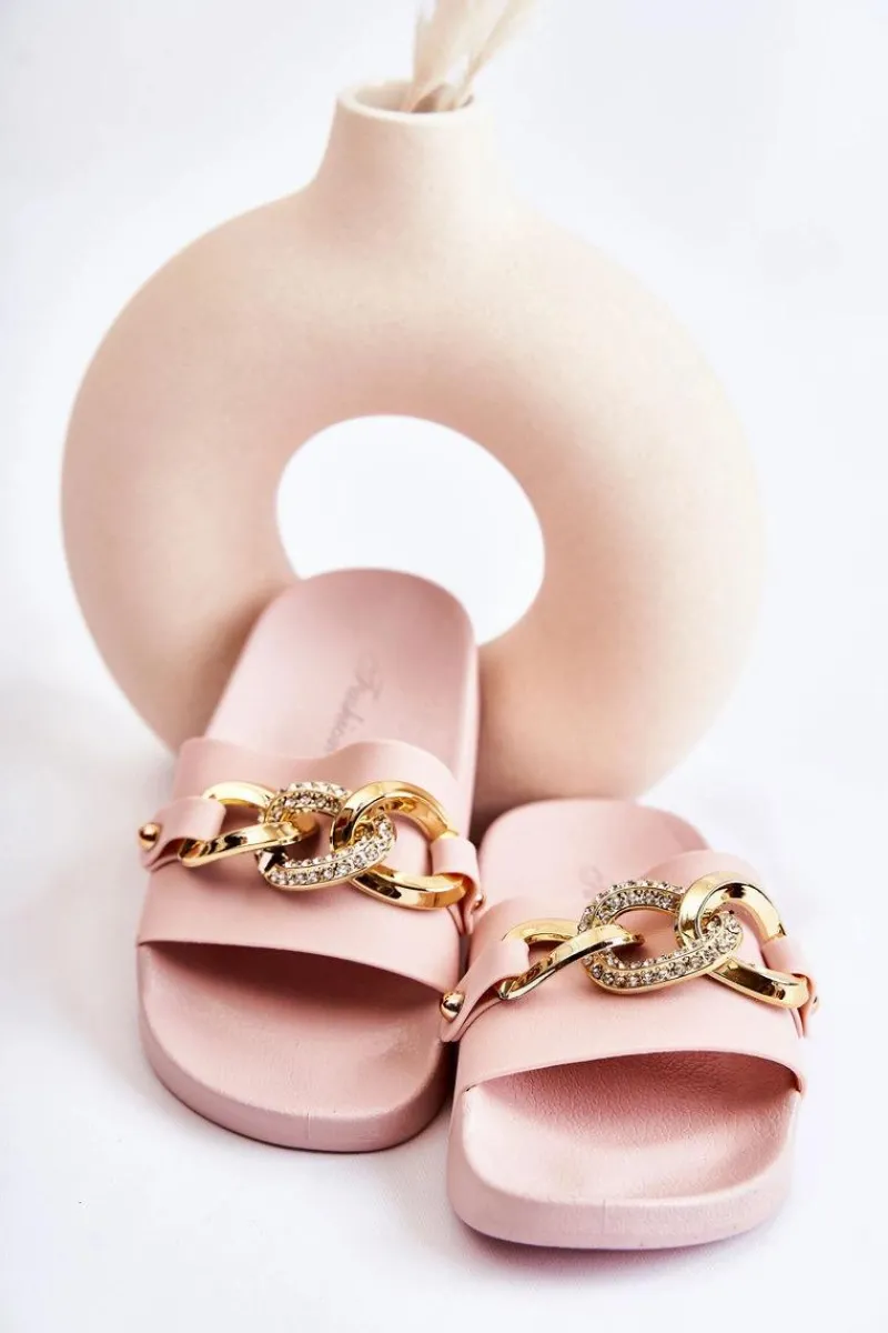 Gumowe Dziecięce Klapki Z Ozdobnym Łańcuchem Różowe Suzie Dzieci Dziewczęce