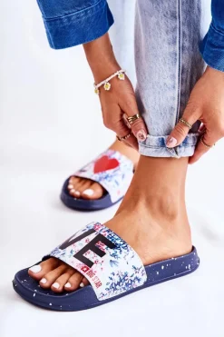 New Gumowe Klapki Big Star Love DD274A257 Granatowe Damskie Klapki Sportowe|Klapki Damskie Big Star