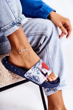 New Gumowe Klapki Big Star Love DD274A257 Granatowe Damskie Klapki Sportowe|Klapki Damskie Big Star