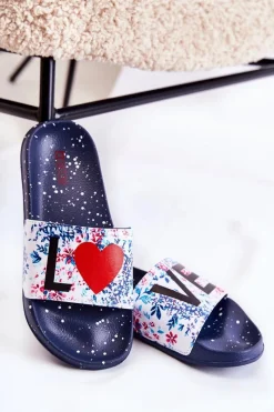 New Gumowe Klapki Big Star Love DD274A257 Granatowe Damskie Klapki Sportowe|Klapki Damskie Big Star