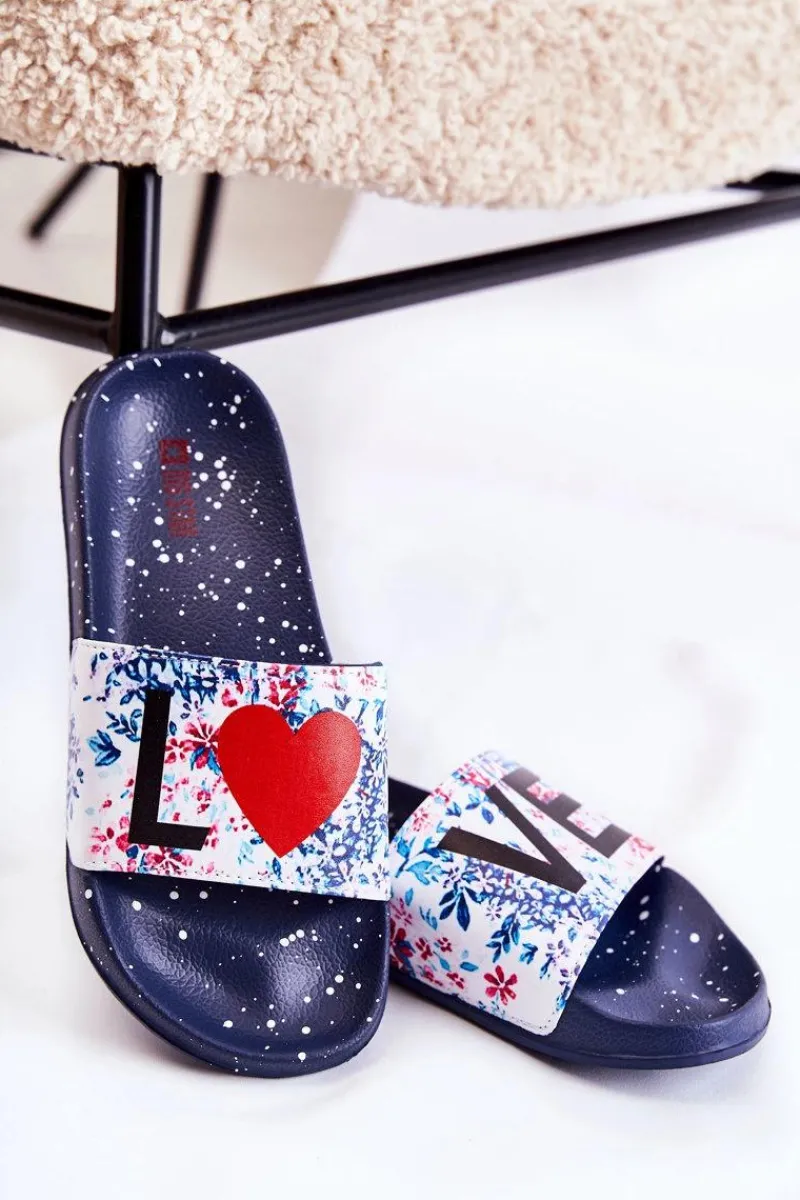 New Gumowe Klapki Big Star Love DD274A257 Granatowe Damskie Klapki Sportowe|Klapki Damskie Big Star