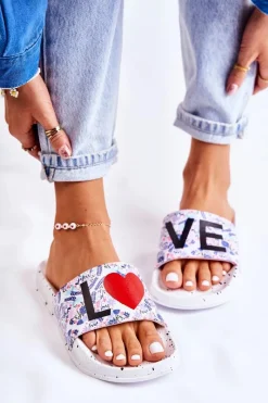 Klapki Sportowe|Klapki Damskie Big Star></noscript>Big Star Shoes Gumowe Klapki Big Star Love DD274A256 Białe