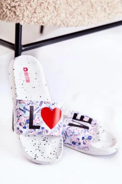 Klapki Sportowe|Klapki Damskie Big Star></noscript>Big Star Shoes Gumowe Klapki Big Star Love DD274A256 Białe
