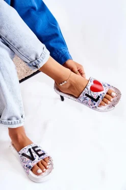 Klapki Sportowe|Klapki Damskie Big Star></noscript>Big Star Shoes Gumowe Klapki Big Star Love DD274A256 Białe