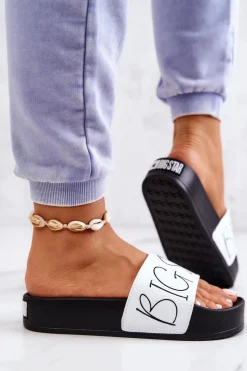 Discount Big Star Shoes Gumowe Klapki Damskie Big Star JJ274A275 Czarno-Białe