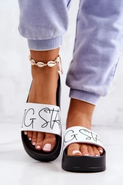 Discount Big Star Shoes Gumowe Klapki Damskie Big Star JJ274A275 Czarno-Białe