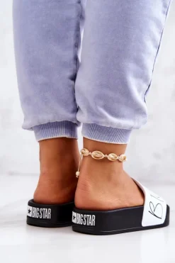 Discount Big Star Shoes Gumowe Klapki Damskie Big Star JJ274A275 Czarno-Białe