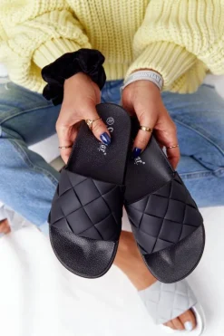 New Boto Gumowe Klapki Damskie Czarne Let's Swim