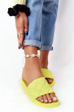 Sale Gumowe Klapki Damskie Neonowe Żółte Let's Swim Damskie Klapki Damskie Klasyczne