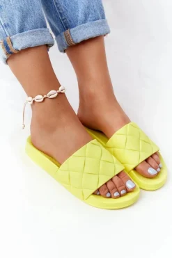 Sale Gumowe Klapki Damskie Neonowe Żółte Let's Swim Damskie Klapki Damskie Klasyczne