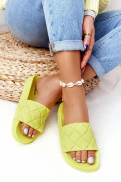 Sale Gumowe Klapki Damskie Neonowe Żółte Let's Swim Damskie Klapki Damskie Klasyczne