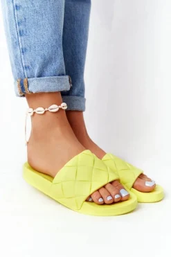 Sale Gumowe Klapki Damskie Neonowe Żółte Let's Swim Damskie Klapki Damskie Klasyczne