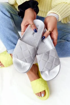 Online Boto Gumowe Klapki Damskie Szaro-Srebrne Let's Swim