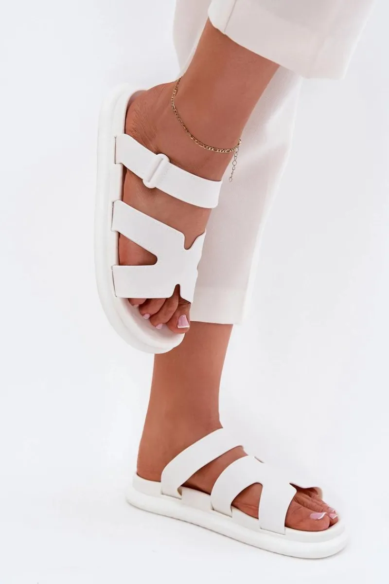 Hot Boto Gumowe Klapki Damskie Z Paskiem Białe Tavirae Biały