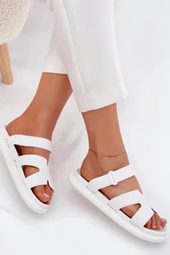 Hot Boto Gumowe Klapki Damskie Z Paskiem Białe Tavirae Biały