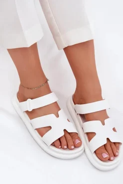 Hot Boto Gumowe Klapki Damskie Z Paskiem Białe Tavirae Biały