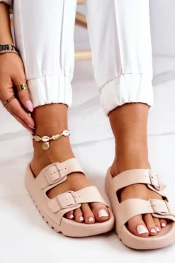 Gumowe Klapki Na Platformie Beżowe Westie Damskie Klapki Na Platformie|Klapki Damskie Klasyczne