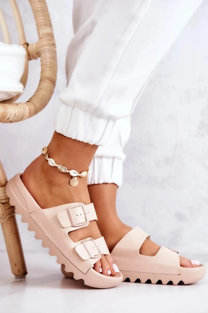 Gumowe Klapki Na Platformie Beżowe Westie Damskie Klapki Na Platformie|Klapki Damskie Klasyczne