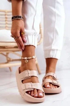 Gumowe Klapki Na Platformie Beżowe Westie Damskie Klapki Na Platformie|Klapki Damskie Klasyczne