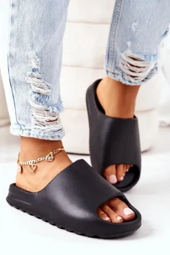 Outlet Gumowe Klapki Na Platformie Czarne Squishy Damskie Klapki Basenowe|Klapki Na Platformie