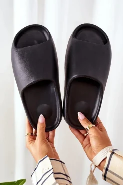 Outlet Gumowe Klapki Na Platformie Czarne Squishy Damskie Klapki Basenowe|Klapki Na Platformie