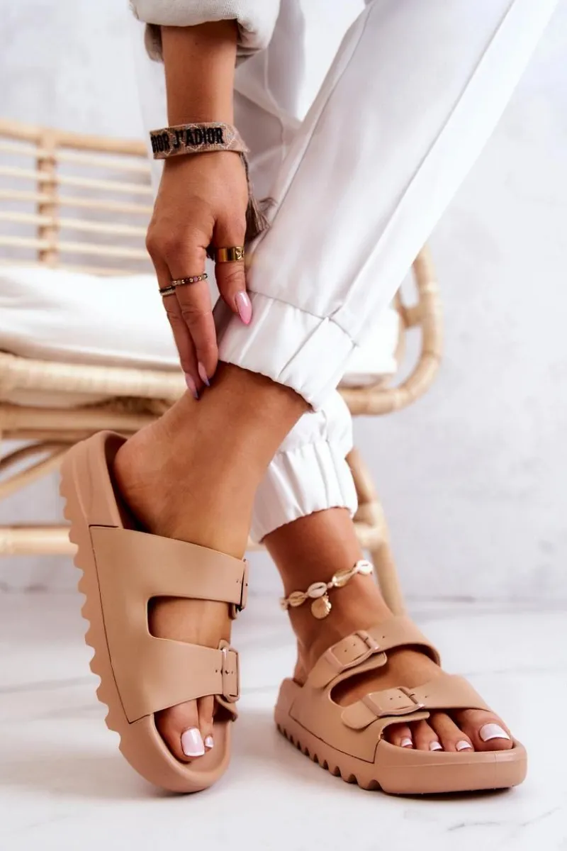 Sale Boto Gumowe Klapki Na Platformie Ciemnobeżowe Westie