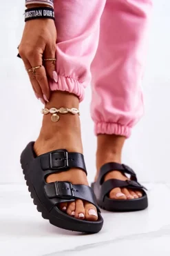 Clearance Gumowe Klapki Na Platformie Czarne Westie Damskie Klapki Na Platformie|Klapki Damskie Klasyczne