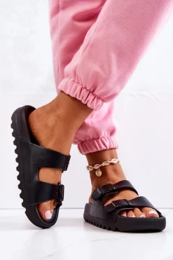 Clearance Gumowe Klapki Na Platformie Czarne Westie Damskie Klapki Na Platformie|Klapki Damskie Klasyczne