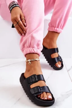 Clearance Gumowe Klapki Na Platformie Czarne Westie Damskie Klapki Na Platformie|Klapki Damskie Klasyczne