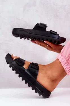 Clearance Gumowe Klapki Na Platformie Czarne Westie Damskie Klapki Na Platformie|Klapki Damskie Klasyczne