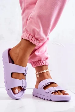 Clearance Boto Gumowe Klapki Na Platformie Fioletowe Westie