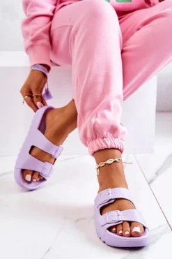 Clearance Boto Gumowe Klapki Na Platformie Fioletowe Westie