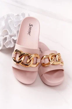 Outlet Gumowe Klapki Z Łańcuchem Beżowe One Moment Damskie Klapki Damskie Klasyczne