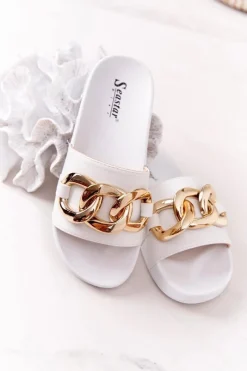 Best Boto Gumowe Klapki Z Łańcuchem Białe One Moment