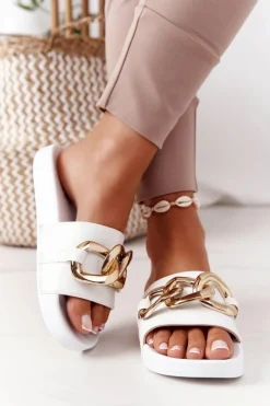 Best Boto Gumowe Klapki Z Łańcuchem Białe One Moment