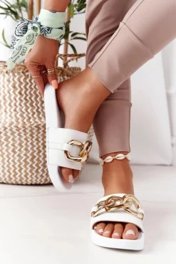 Best Boto Gumowe Klapki Z Łańcuchem Białe One Moment