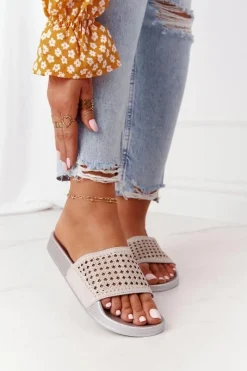 Outlet Gumowe Klapki Z Cekinami Szare Tonya Damskie Klapki Damskie Klasyczne