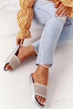 Outlet Gumowe Klapki Z Cekinami Szare Tonya Damskie Klapki Damskie Klasyczne