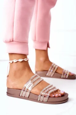 Best Boto Gumowe Klapki Z Cyrkoniami Różowe Złoto Miss You