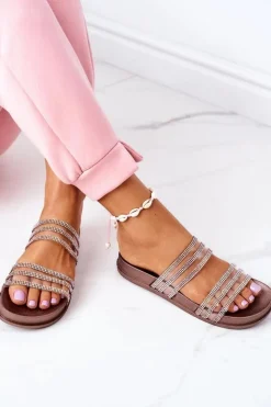 Best Boto Gumowe Klapki Z Cyrkoniami Różowe Złoto Miss You