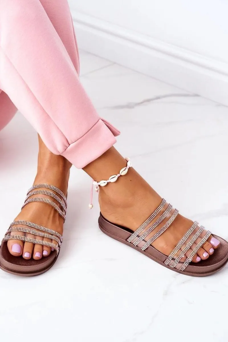 Best Boto Gumowe Klapki Z Cyrkoniami Różowe Złoto Miss You