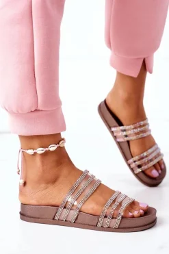 Best Boto Gumowe Klapki Z Cyrkoniami Różowe Złoto Miss You