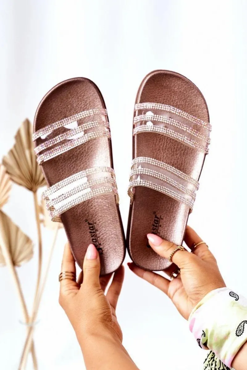 Best Boto Gumowe Klapki Z Cyrkoniami Różowe Złoto Miss You