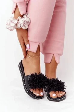 Hot Gumowe Klapki Z Dżetami Vinceza 20-30101 Czarne Damskie Klapki Damskie Klasyczne